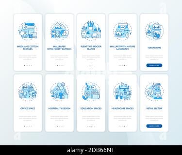 Biophilia blue onboarding mobile app page screen with concepts set Stock Vector