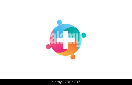 abstract medical health cross with people group logo icon vector illustration design Stock Vector
