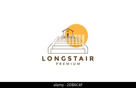 outdoor stairs to home line outline logo icon vector illustration design Stock Vector