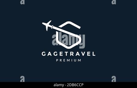 letter G  outline line with airplane fly travel transportation logo icon vector illustration design Stock Vector