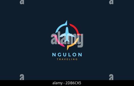 abstract colorful modern compass with airplane fly travel transportation logo icon vector illustration design Stock Vector