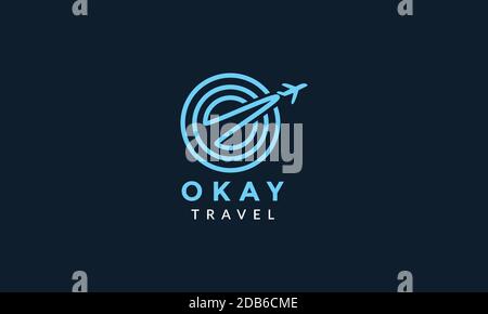 letter O or circle lines with airplane fly travel transportation logo icon vector illustration design Stock Vector