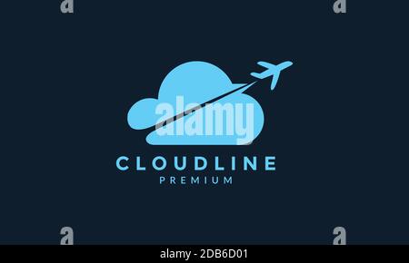 airplane with cloud data tech logo icon vector illustration design Stock Vector