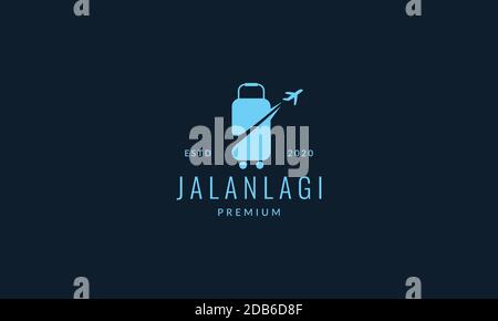 airplane with suitcase for travel transportation modern logo icon vector illustration design Stock Vector