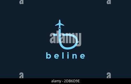 letter B  line with airplane fly  logo icon vector illustration design Stock Vector