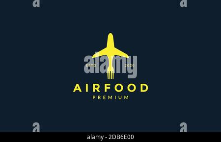 airplane with fork for food or restaurant modern logo icon vector illustration design Stock Vector