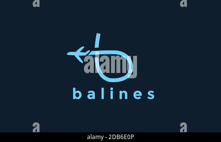 letter B  line with airplane fly  logo icon vector illustration design Stock Vector