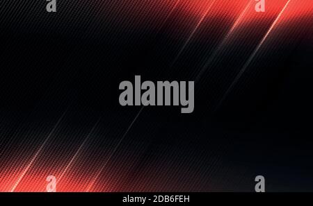 Black and gray carbon fiber texture with red lighting - illustration Stock Vector