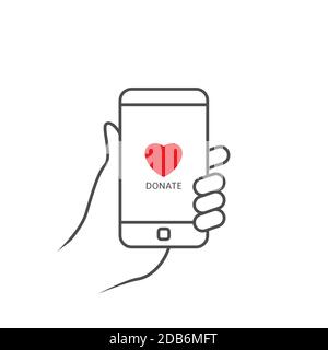 Hand holding smartphone. Donate icon Stock Vector