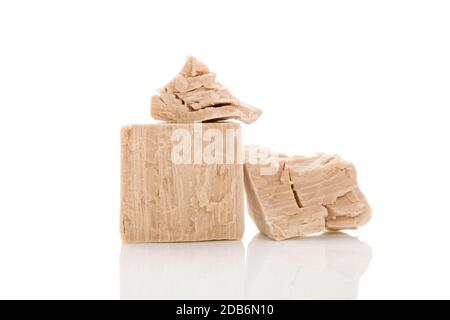 Yeast blocks isolated on white background. Stock Photo