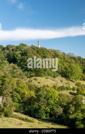 Landscape photo of the Admiral Hood Monument on the Polden Way footpath in Compton Dundon in Somerset Stock Photo