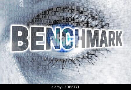Benchmark eye with matrix looks at viewer concept Stock Photo - Alamy