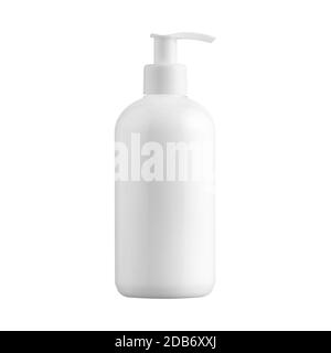 White unbranded dispenser bottle isolated on white background, cosmetic packaging mockup with copy space Stock Photo