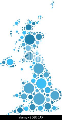 United Kingdom map mosaic of circles in various sizes. Blue dotted vector map on white background. Stock Vector