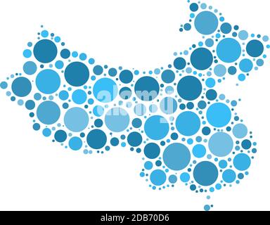 China map mosaic of circles in various sizes. Blue dotted vector map on white background. Stock Vector
