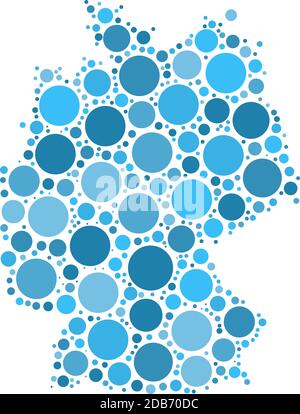 Germany map mosaic of circles in various sizes. Blue dotted vector map on white background. Stock Vector