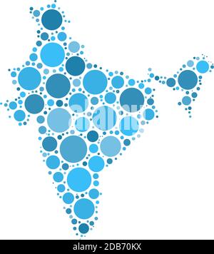 India map mosaic of circles in various sizes. Blue dotted vector map on white background. Stock Vector