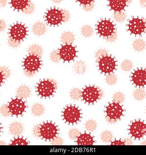 Coronavirus seamless background pattern. Red virus silhouettes. COVID-19 desease theme. Simple flat vector illustration Stock Vector