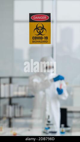 Photos taken through the glass of the lab room preventing the spread of virus research. Stock Photo