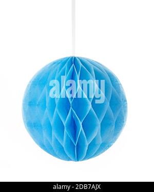 blue tissue pompom decor isolated on white background Stock Photo