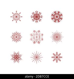 Snowflakes isolated on white background. Doodle line snow icons, hand drawn silhouette. Design element for christmas banner, cards. Xmas ornament. Stock Vector