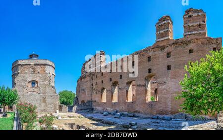 Ruins of the Red Basilica or Temple of Serapis in the Ancient Greek city Pergamon in Turkey on a sunny summer day Stock Photo