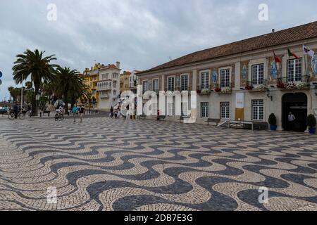 Cascais/ Portugal-June 1st, 2017: Black and white paved square at Cascais, at the Atlantic ocean coast in Portugal Stock Photo