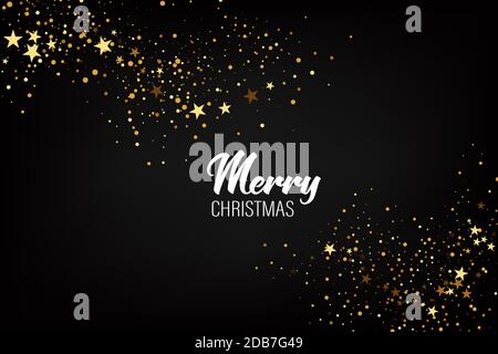 Christmas background with gold glitters background Greeting card. Magic holiday poster, banner. Stock Vector