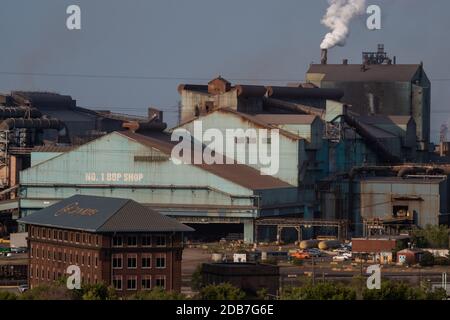 US Steel Gary Works steel mill in Gary Indiana, with city hall I the ...