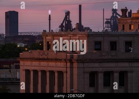 US Steel Gary Works steel mill in Gary Indiana, at dusk Stock Photo