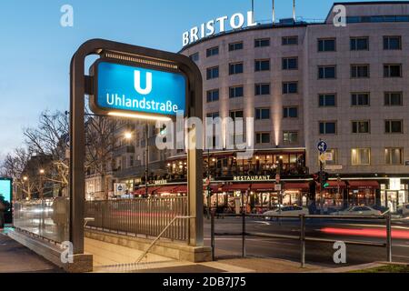 Germany,Berlin, Uhlandstrasse Underground Station at Night Stock Photo