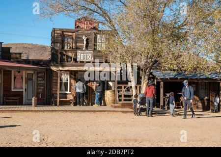 Pioneertown is an unincorporated town in San Bernardino County, CA, USA which features an old western-style Main Street. Stock Photo