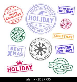 holiday festive christmas stamp set Stock Vector