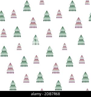 Seamless Christmas background with decorative Christmas trees pixel Stock Vector