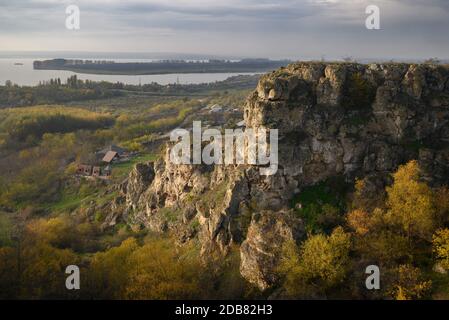 View to limestone Duruitoare Gorge, Riscani, Moldova Stock Photo