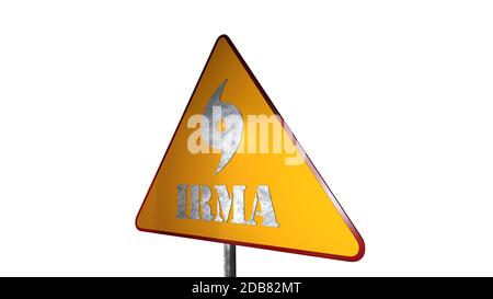 Irma Hurricane Warning Road Sign Isolated On White Background 3D Rendering Stock Photo