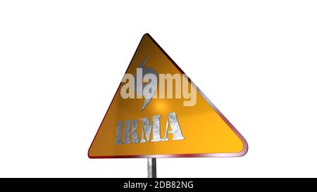 Irma Hurricane Warning Road Sign Isolated On White Background 3D Rendering Stock Photo