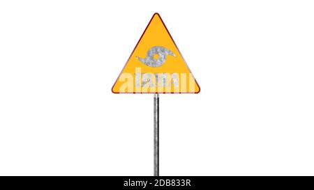 Hurricane Warning Road Sign Isolated On White Background 3D Rendering Stock Photo