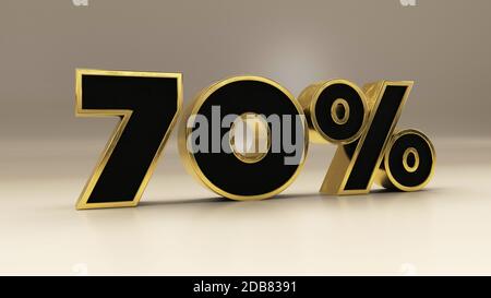 70 percent 3d gold and black luxury text isolated on white, 3d render illustration Stock Photo