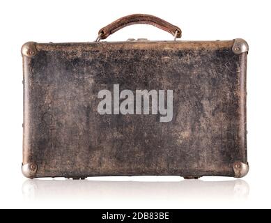 Vintage brown suitcase isolated on white background Stock Photo