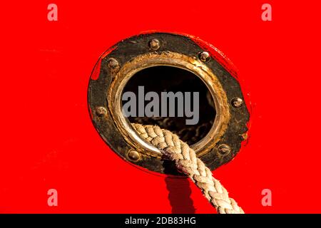 bulwark with mooring lines of a trawler Stock Photo