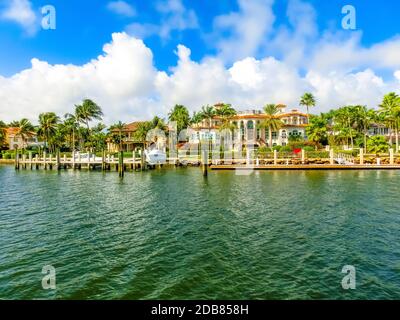 Fort Lauderdale - December 11, 2019: Luxury mansion in exclusive part of Fort Lauderdale known as small Venice Stock Photo