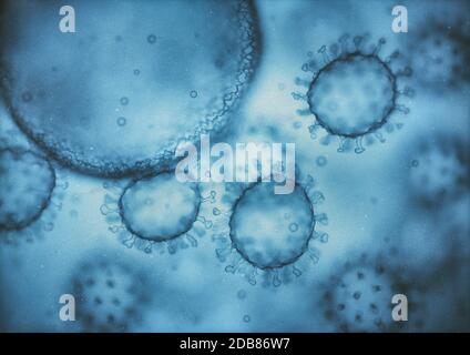 Viral structure. Viral particle is made up of a nucleus of nucleic acid (DNA or RNA) surrounded by a protein coat. Conceptual illustrative virus. 3D i Stock Photo