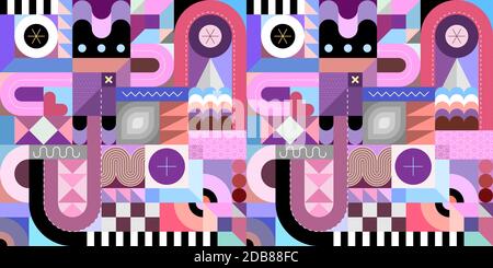 Seamless geometric vector pattern with different shapes and decorative elements. Stock Vector