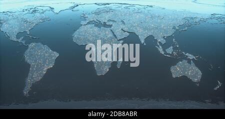 Globalized world, the future of digital technology. Cloud computing in the virtual world. World map with satellite data connections. Connectivity acro Stock Photo