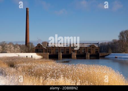 The Wouda pumping station in wintermood near the Frisian village Lemmer Stock Photo