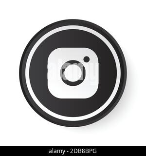 Instagram Circle Black Button with White Logo. Social Media Icon with Modern Design for White Background. 3D Round Template with Beautiful Shape Stock Vector