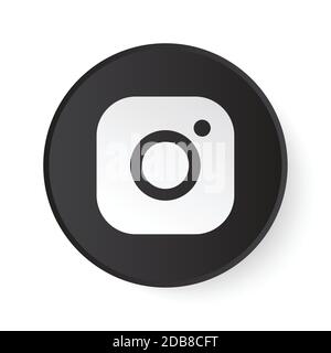 Instagram Circle Black Button with White Logo. Social Media Icon with Modern Design for White Background. 3D Round Template with Beautiful Shape Stock Vector