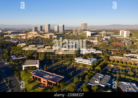 Aerial view of Fashion Island shopping center and the downtown