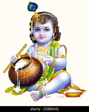 lord krishna kid festival hinduism illustration holy Stock Photo